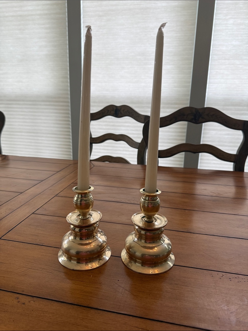 Vintage Heavy Brass Taper Candle Holders with Hollywood Regency Style - Set of 2